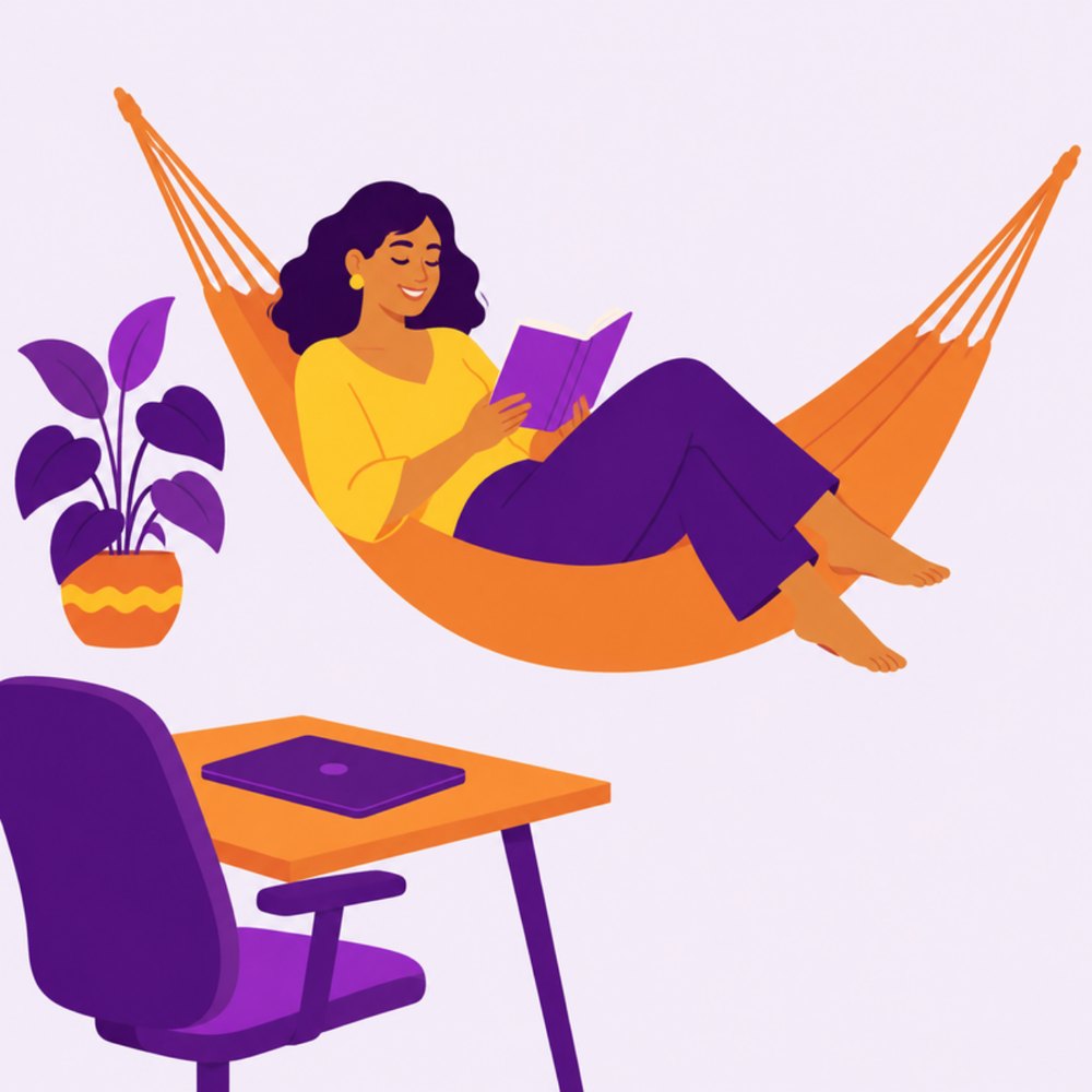 Mulher reservando um momento de descanso entre tarefas no home office